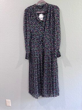 En Saison Navy Long-Sleeve Floral Print Midi Dress